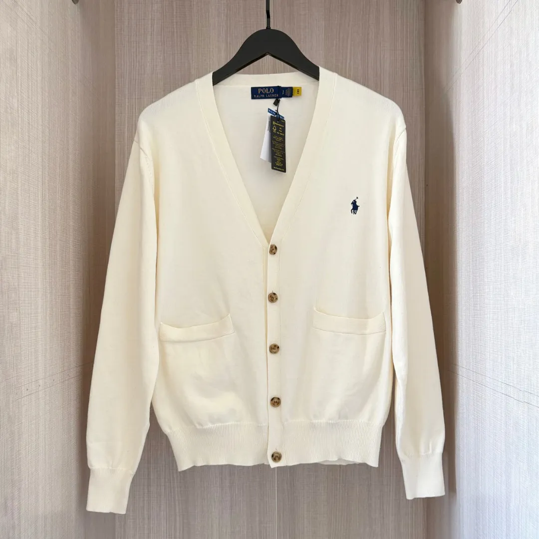 P230 RALPH LAUREN Four colors classic small label embroidered V-neck cardigan long-sleeved buttoned knitted sweater tops for men and women. Four colors. Color: white, black, navy blue, gray. Size: S M L XL. Material: cotton. Weight: 600g.